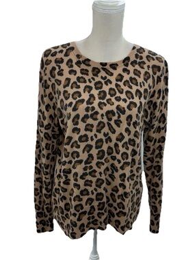 Leopard Print Cashmere Crewneck Sweater - Brown/Black